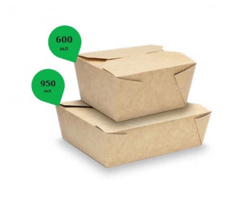 Контейнер для еды бумажный Fold Box, Крафт, 600 мл